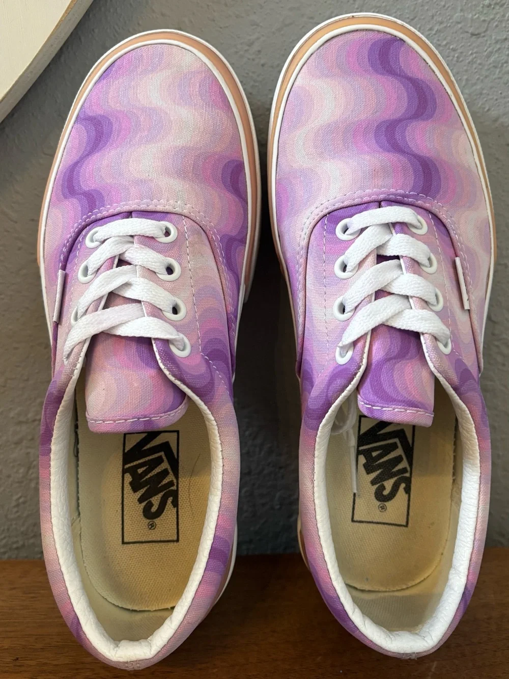 Vans Pink & Lavender Wave Pattern Platform Sneakers 7.5